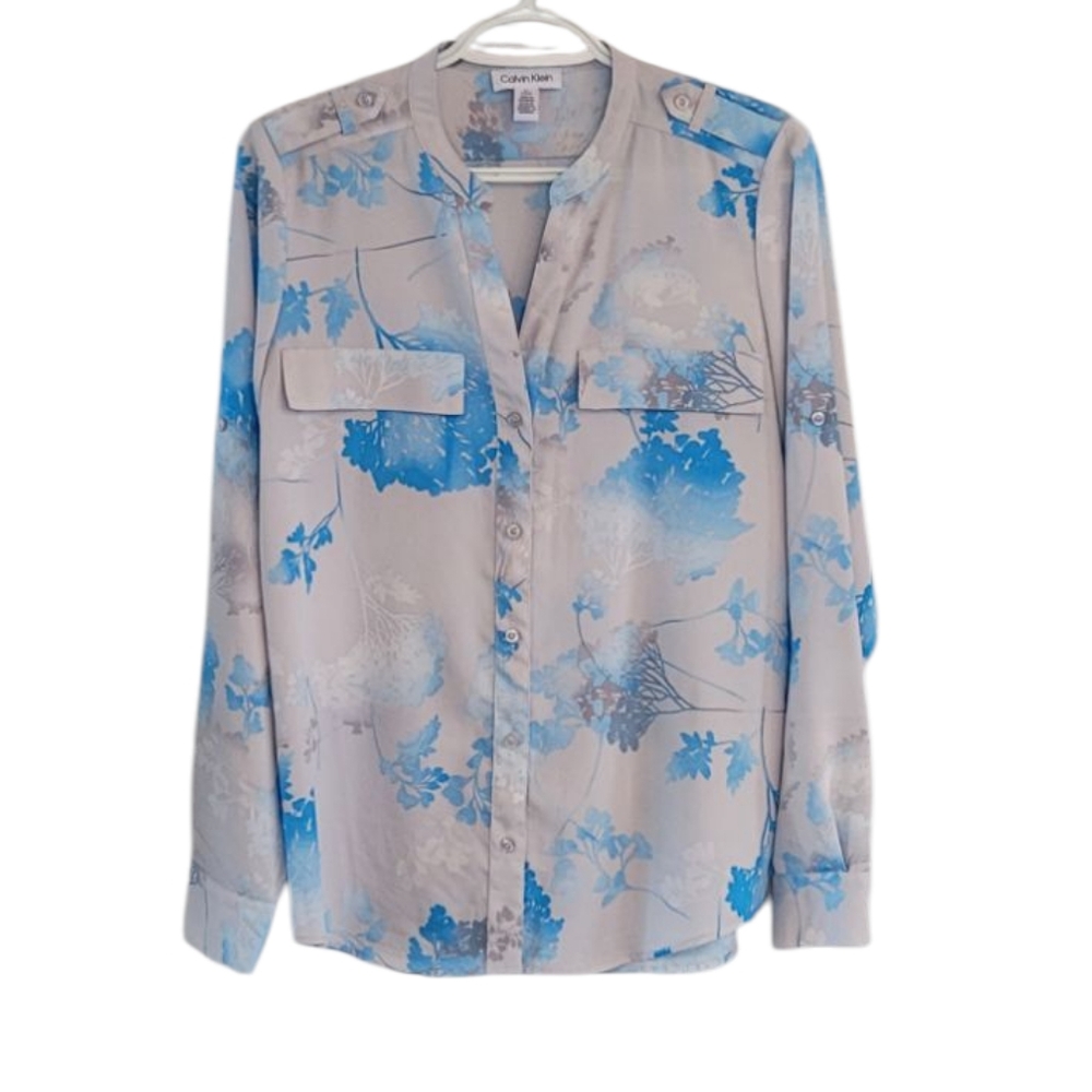 Calvin Klein Blue and Gray Patterned Shirt